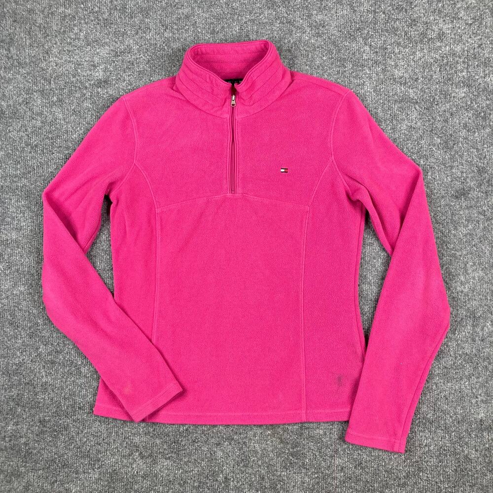 Tommy Hilfiger Fleece Womens Size XS Pink Quarter Zip Long Sleeve Logo Pullover